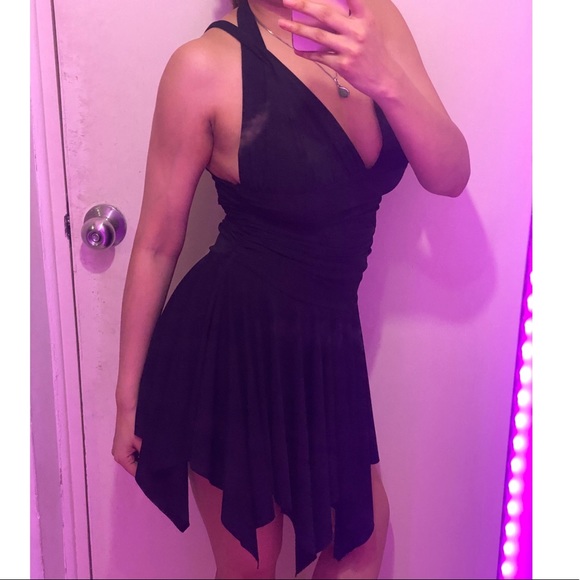 Black Ruched Halter Neck Skater Dress - Picture 4 of 6